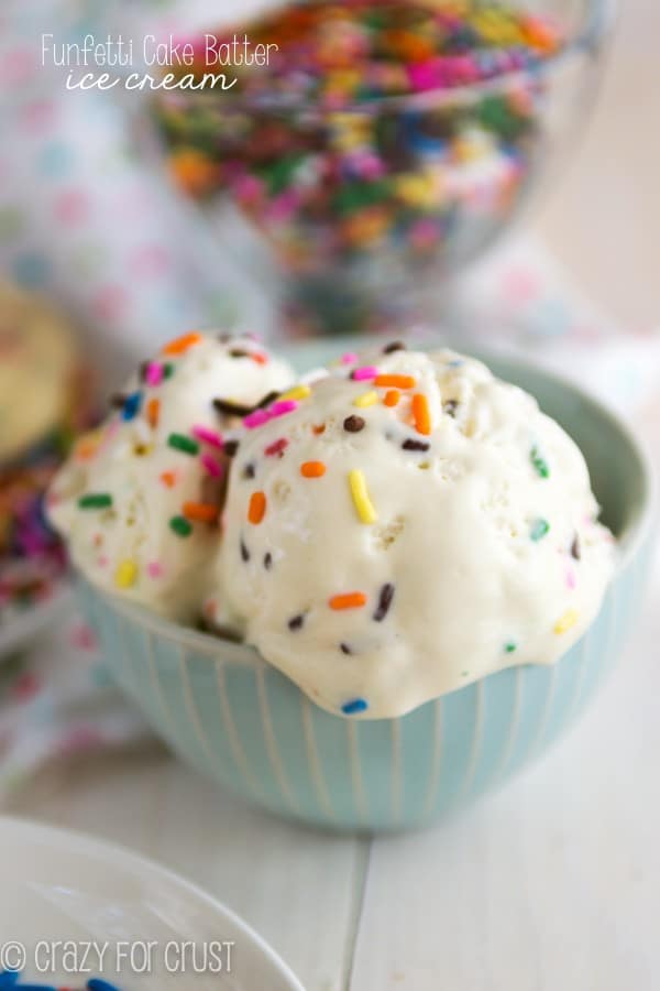 Funfetti cake batter ice cream in a bowl with title