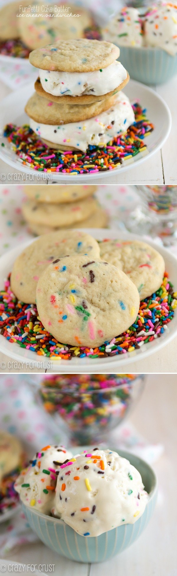 collage of Funfetti Cake Batter Ice Cream Sandwiches