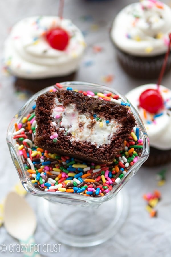 ice cream cupcake cut in half