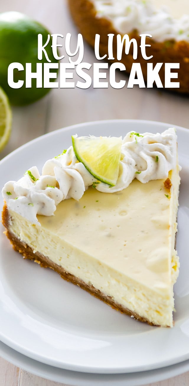 key lime cheesecake on white plate