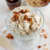 maple crunch bacon ice cream in clear dish