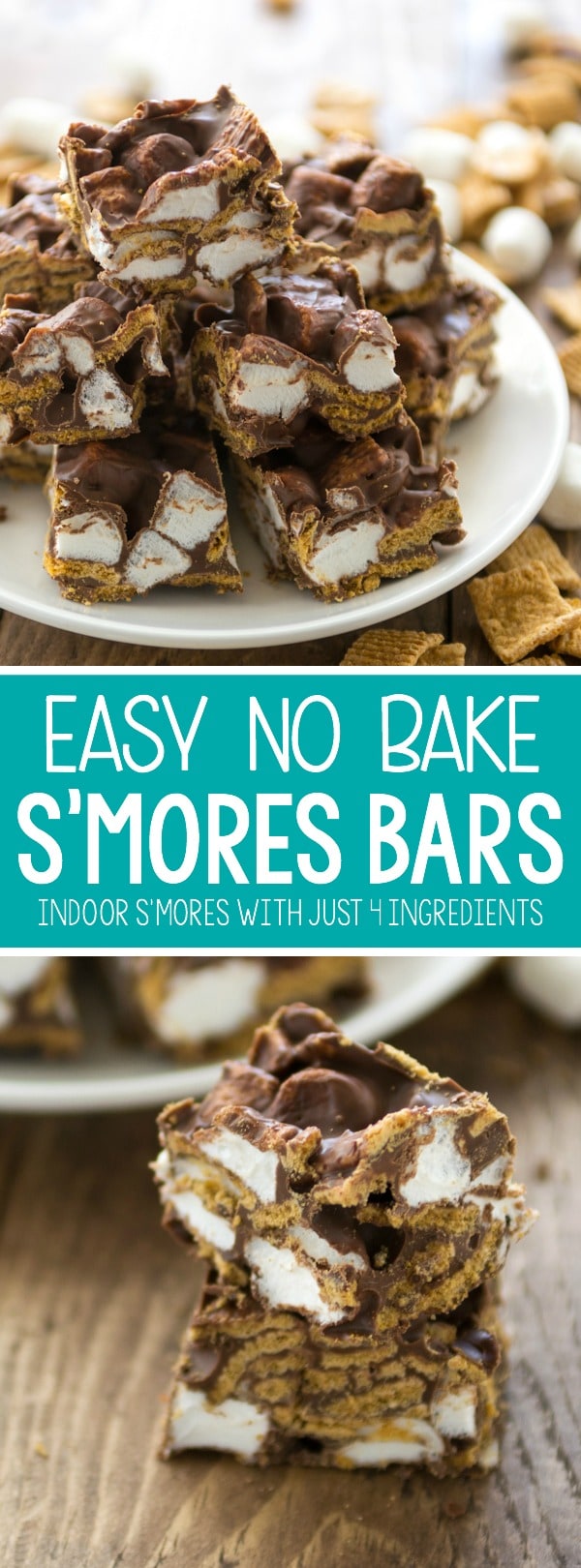 EASY No Bake S'mores Bars - this easy indoor s'more recipe has just 4 ingredients and the kids can make it in minutes!