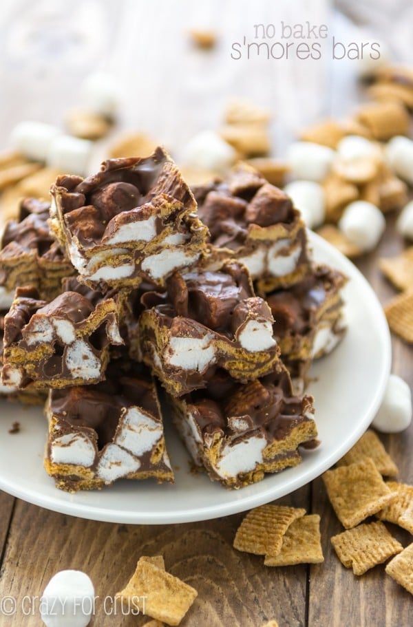 No Bake S'mores Bars on a white plate 