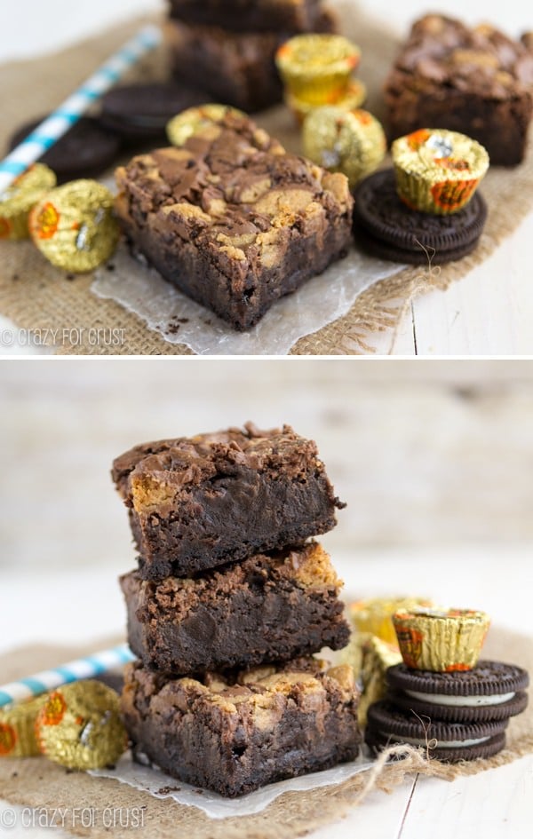 Reese's Brownies with Oreo Crust - the BEST brownie ever!