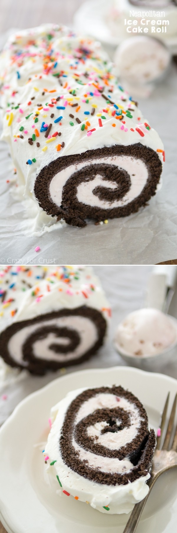 Neapolitan Ice Cream Cake Roll - use your favorite flavor ice cream to make your perfect cake roll!