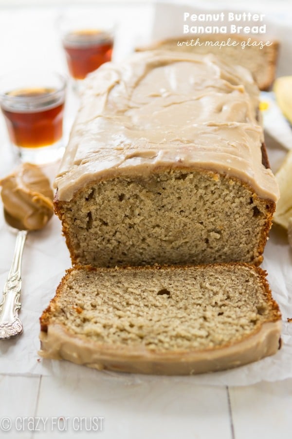 Peanut Butter Banana Bread with maple glaze