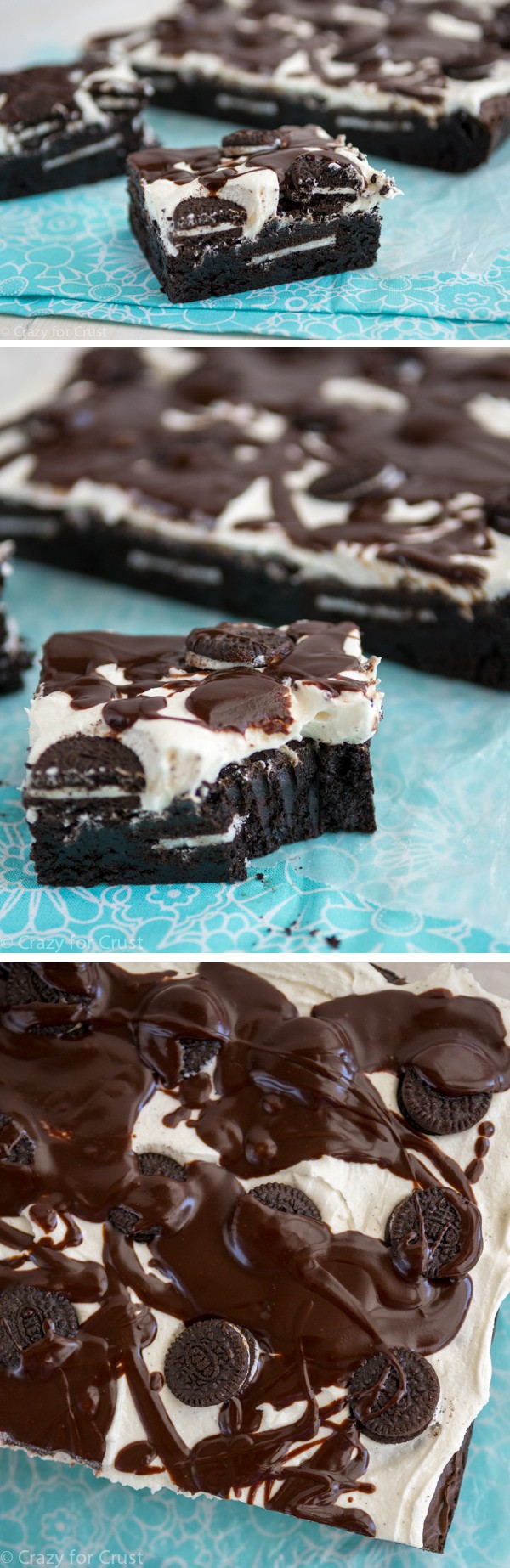 Cookies 'n Cream Extreme Brownies filled with Oreos and topped with fluffy white frosting! From Extreme Brownies: 50 Recipes for the Most Over-the-Top Treats Ever by Connie Weis/Andrews McMeel Publishing, 2014