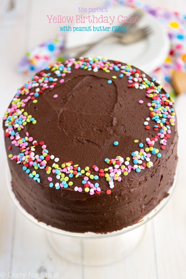 Yellow Birthday Cake with peanut butter filling and Chocolate Frosting