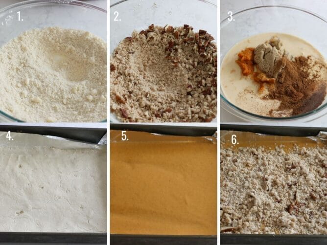 6 photos showing how to make pumpkin bars