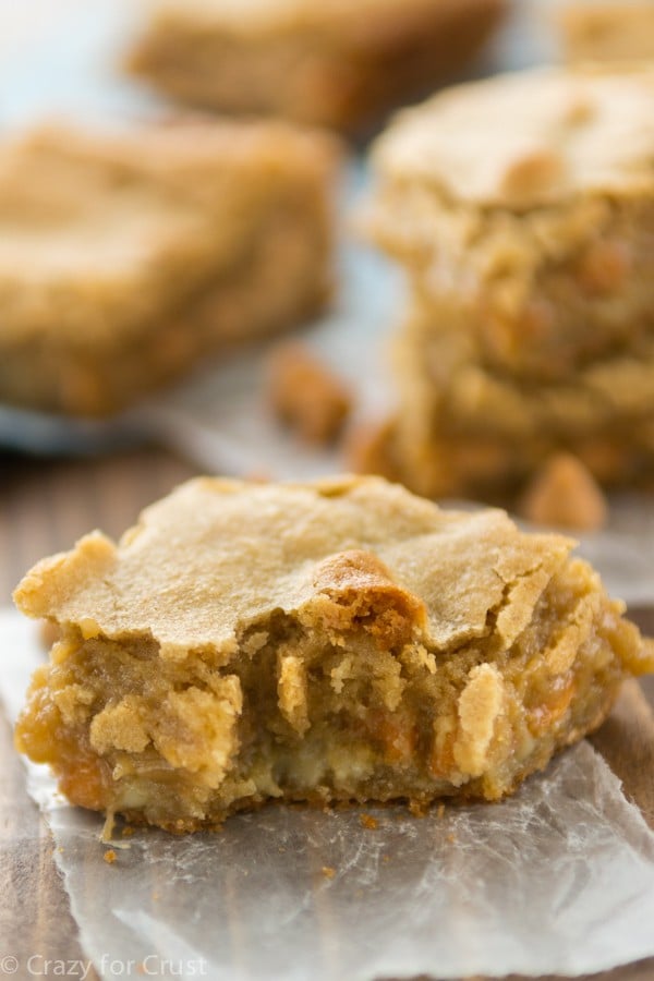 Butterscotch Blondie Gooey Bars - with bite missing