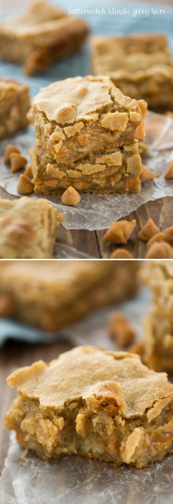 Butterscotch Blondie Gooey Bars - like a blondie but in gooey bar form, with butterscotch chips! collage photo