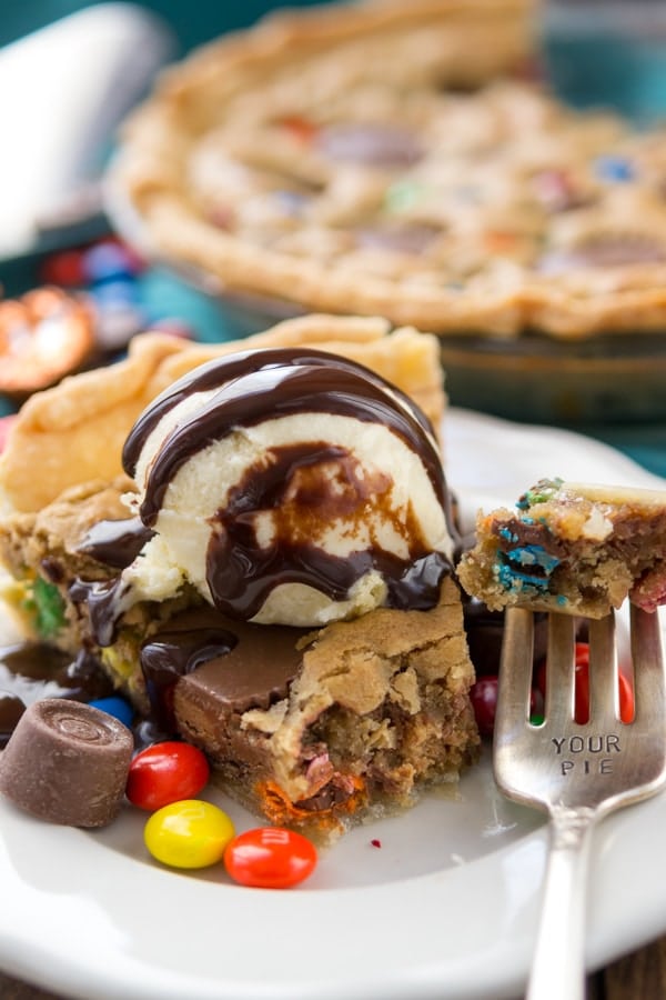 Candy Bar Pie slice with ice cream