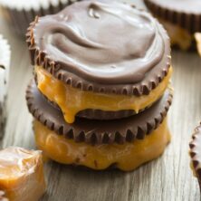 large chocolate cups with caramel oozing out
