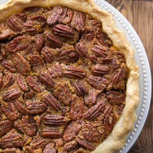 overhead shot of pecan pie