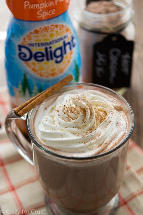 Make a Pumpkin Spice Hot Chocolate using Homemade Hot Chocolate Mix and International Delight Coffee Creamer!