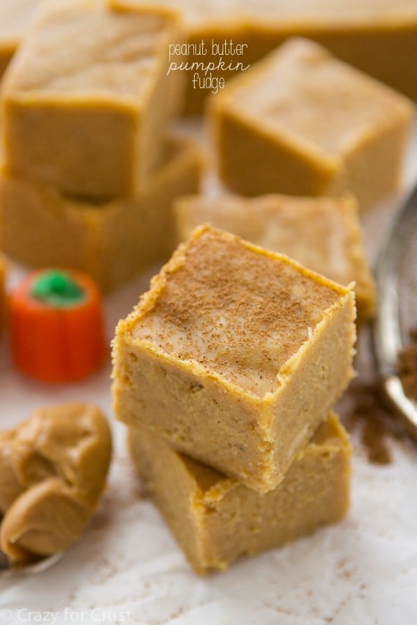 stack of pumpkin fudge with spices around