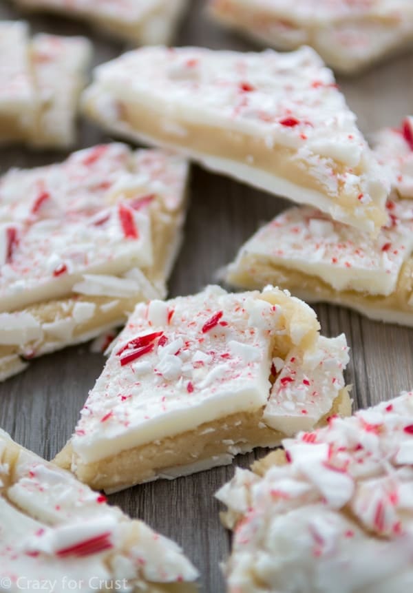 Peppermint Sugar Cookie Dough Bark is made with eggless sugar cookie dough, white chocolate, and candy canes!