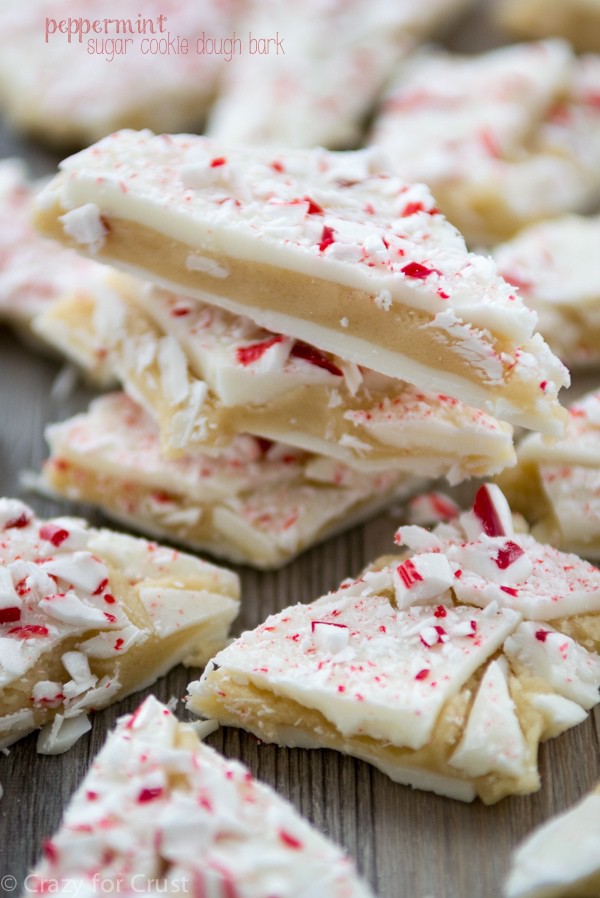 Peppermint Sugar Cookie Dough Bark is made with eggless sugar cookie dough, white chocolate, and candy canes!
