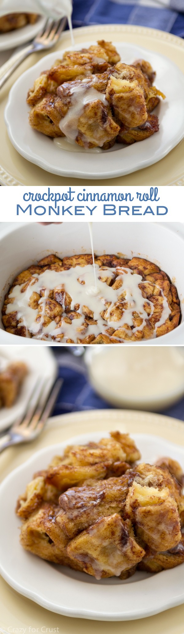 Slow Cooker Cinnamon Roll Monkey Bread is easy to make and cooks in a crockpot!