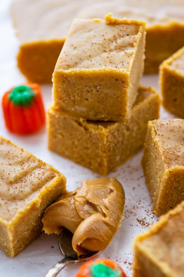 stack of fudge on white parchment