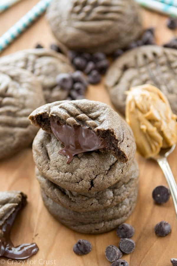 Chocolate Peanut Butter Truffle Cookies are a chocolate peanut butter cookie and they're filled with a peanut butter chocolate truffle!