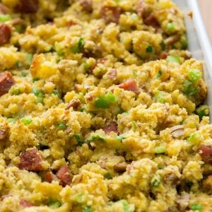 cornbread stuffing with andouille sausage is a Thanksgiving side dish that will please everyone!