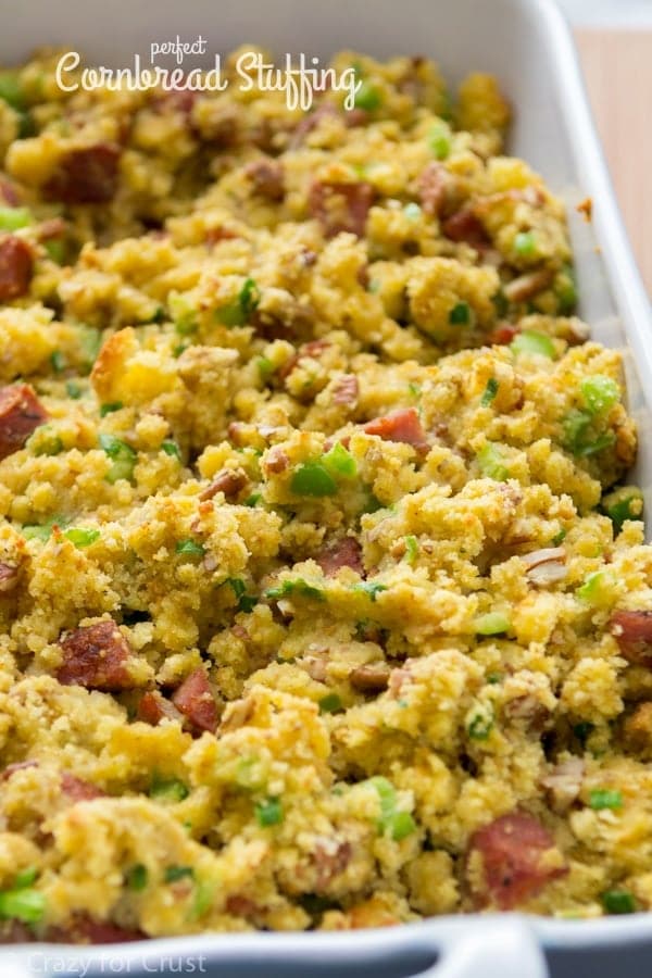 cornbread stuffing with andouille sausage is a Thanksgiving side dish that will please everyone!