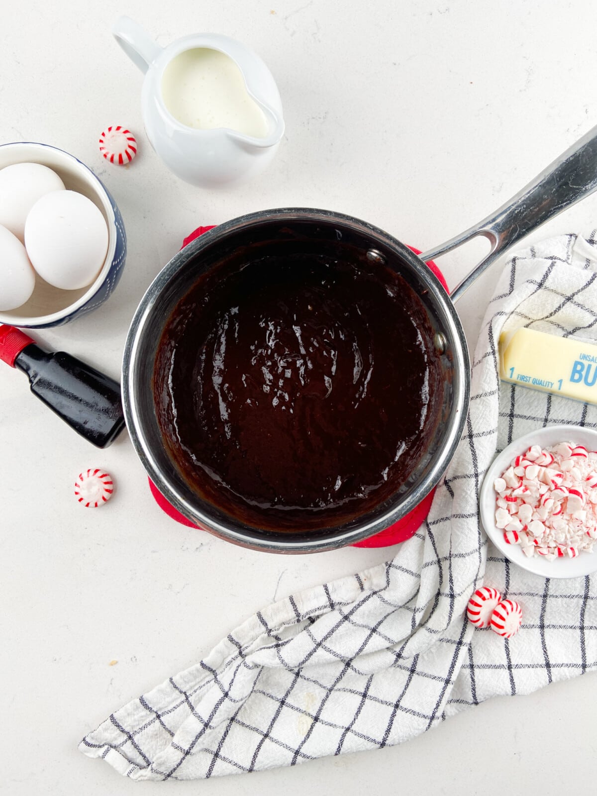 brownie mixture in saucepan.