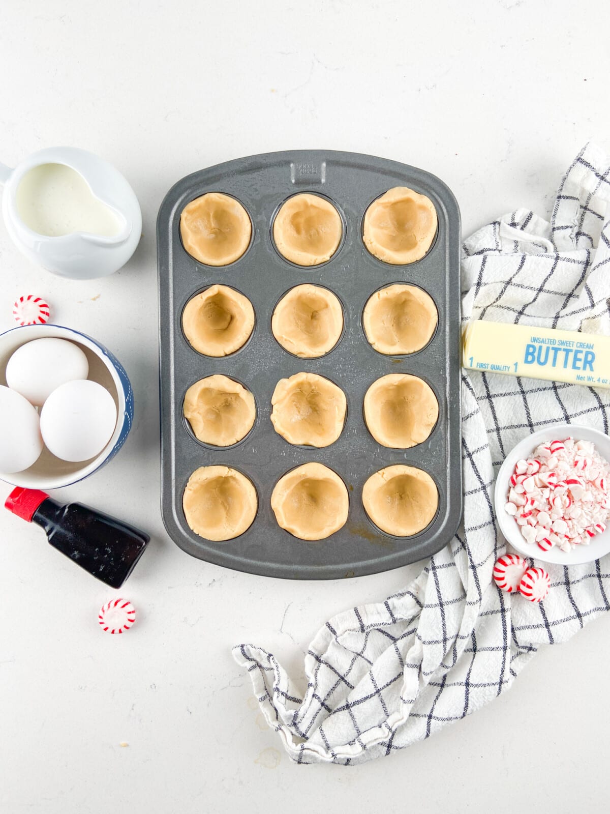 cookie dough in muffin pan.