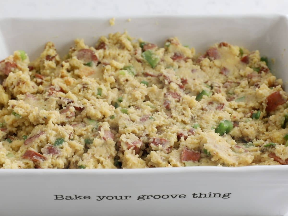 stuffing in white pan