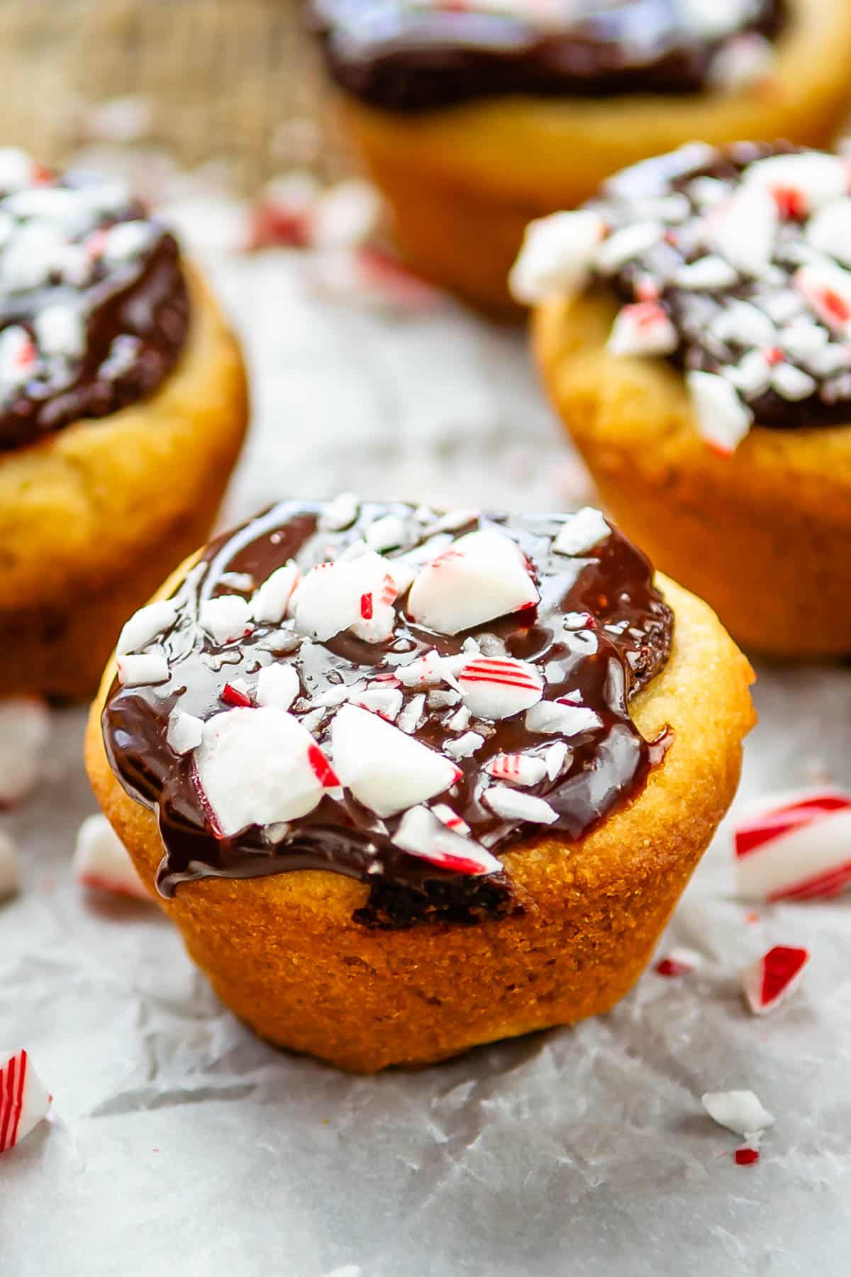 peppermint tarts on parchment paper.