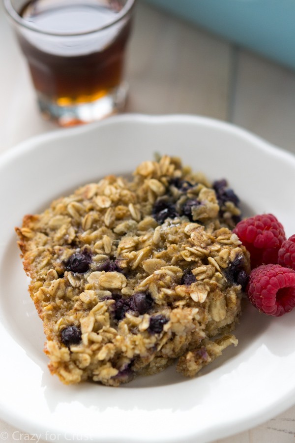 Blueberry Baked Oatmeal is a healthier, easy breakfast. Great for a crowd or to freeze for quick breakfasts!
