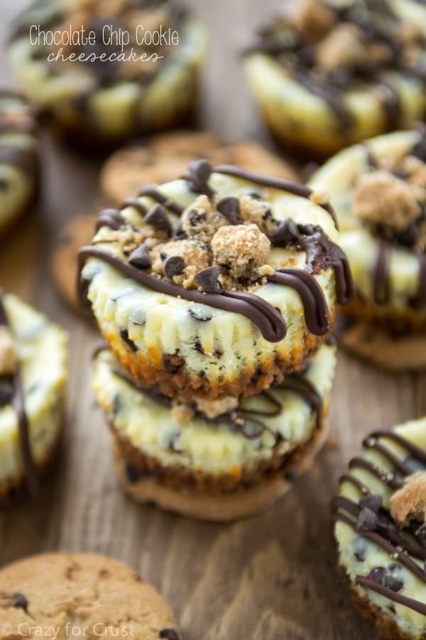 Chocolate Chip Cookie Cheesecakes with a chocolate chip cookie crust!