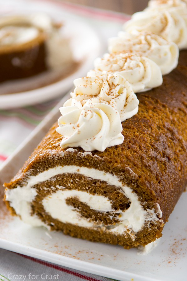 Gingerbread Cake Roll filled with Eggnog Whipped Cream - perfect for any Christmas party!