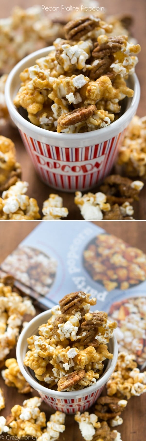 Pecan Praline Popcorn - the best mix of pecan praline and popcorn! It's an easy recipe and so addictive!