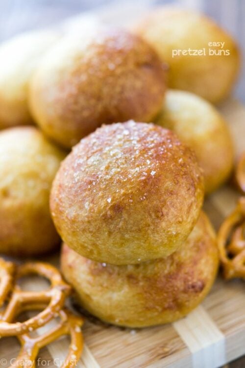 Stack of Pretzel Buns on a counter