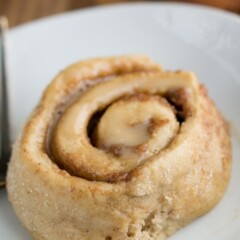 Healthier Cinnamon Roll on a white plate