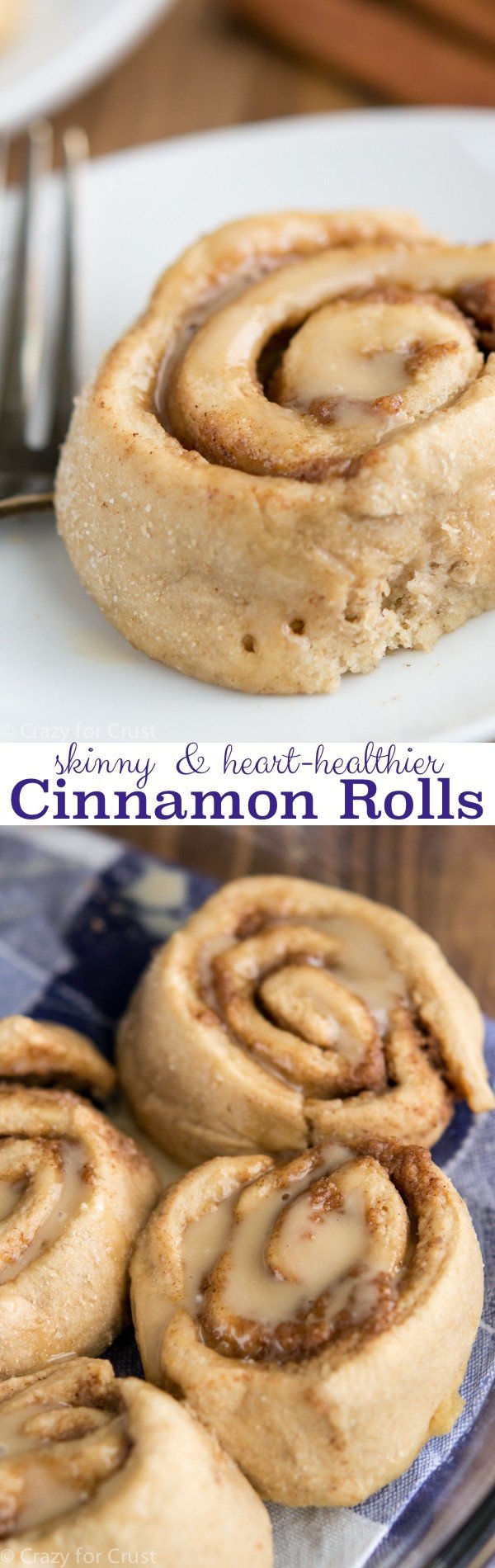 Heart Healthier Skinny Cinnamon Rolls - all the flavor without the guilt. These rolls have no butter but still have everything you love about cinnamon rolls.