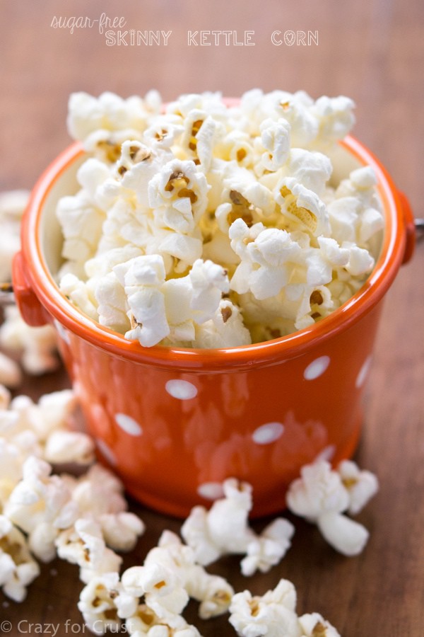 Skinny Kettle Corn that is also sugar-free! This comes together in minutes and is the perfect low-calorie snack.