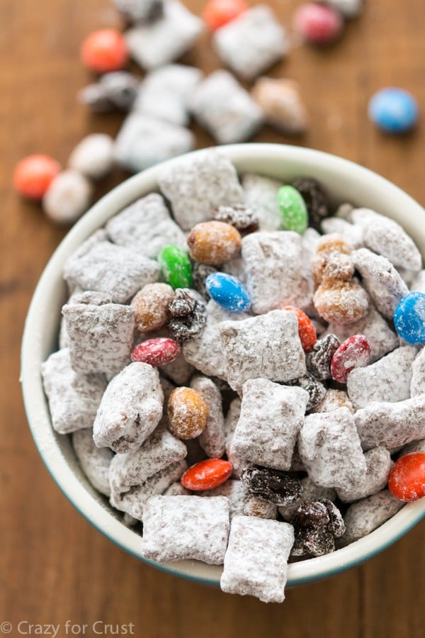 Trail Mix Muddy Buddies combines two favorite snacks: muddy buddies and trail mix!