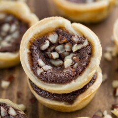 Stack of Mini Chocolate Hazelnut Chess Pies