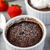 chocolate cake in a small white glass