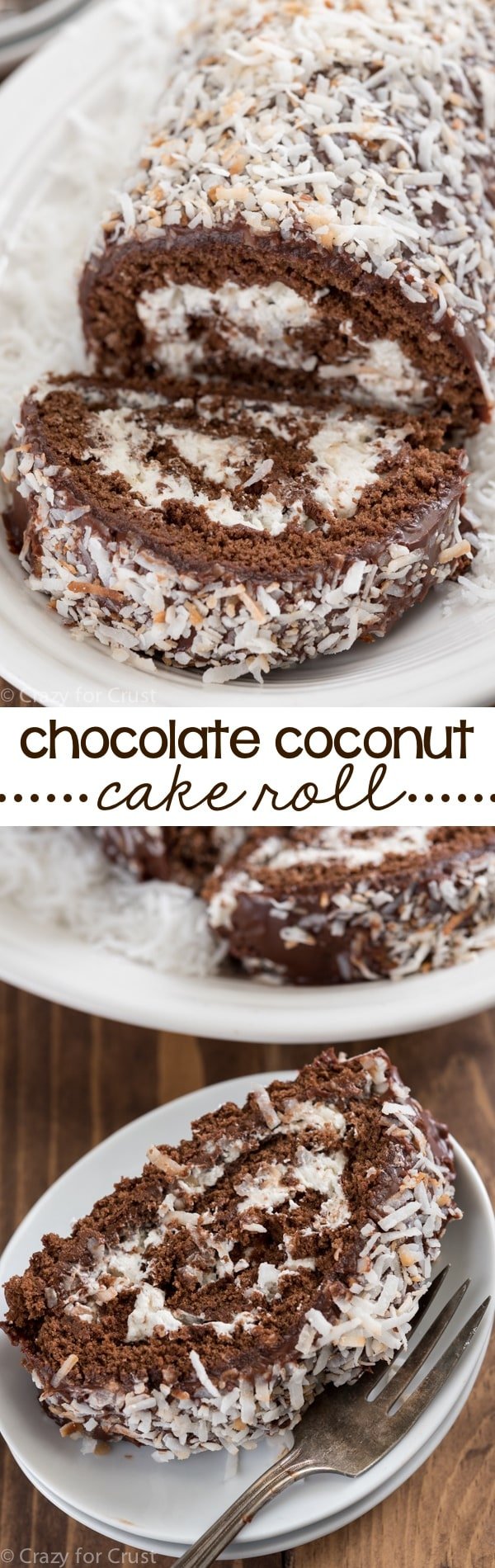 chocolate coconut cake roll collage