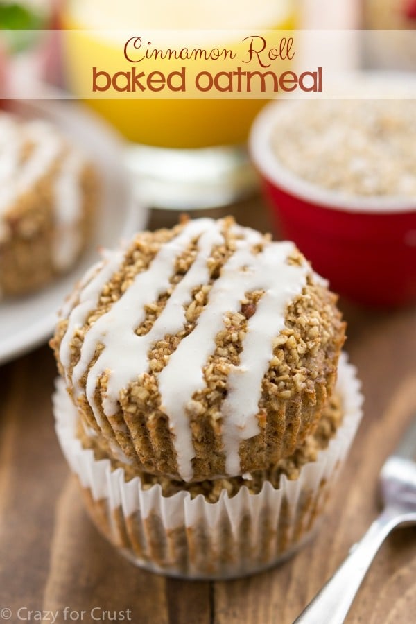 This Cinnamon Roll Baked Oatmeal is made with steel cut oats and is an easy recipe for an on the go breakfast!