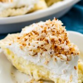 slice of coconut banana cream pie on plate
