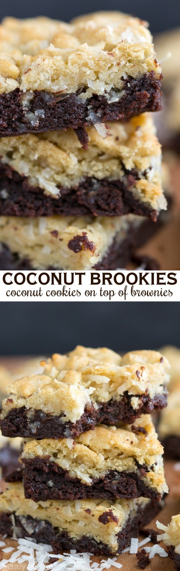 Coconut Brookies are part brownie, part coconut sugar cookies. Two easy recipes combine into one decadent bar cookie. This is the perfect potluck recipe!