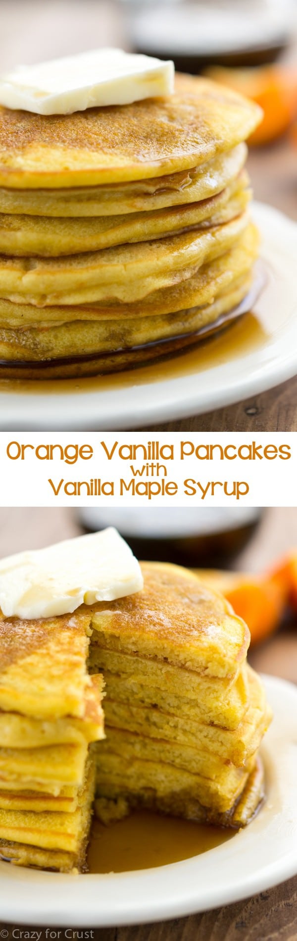 Orange Vanilla Pancakes with vanilla maple syrup - this is such an easy pancake recipe! They're bursting with orange and vanilla flavor and they syrup is the best syrup recipe!