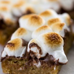 blondies topped with chocolate and toasted marshmallows