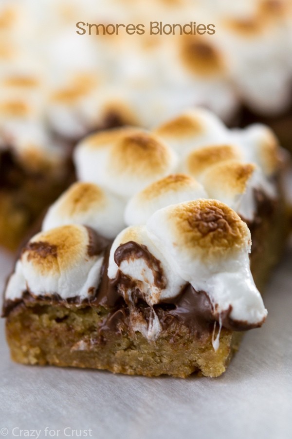 S'more Blondie Bar Recipe - blondie bars topped with Nutella and toasted marshmallows! 