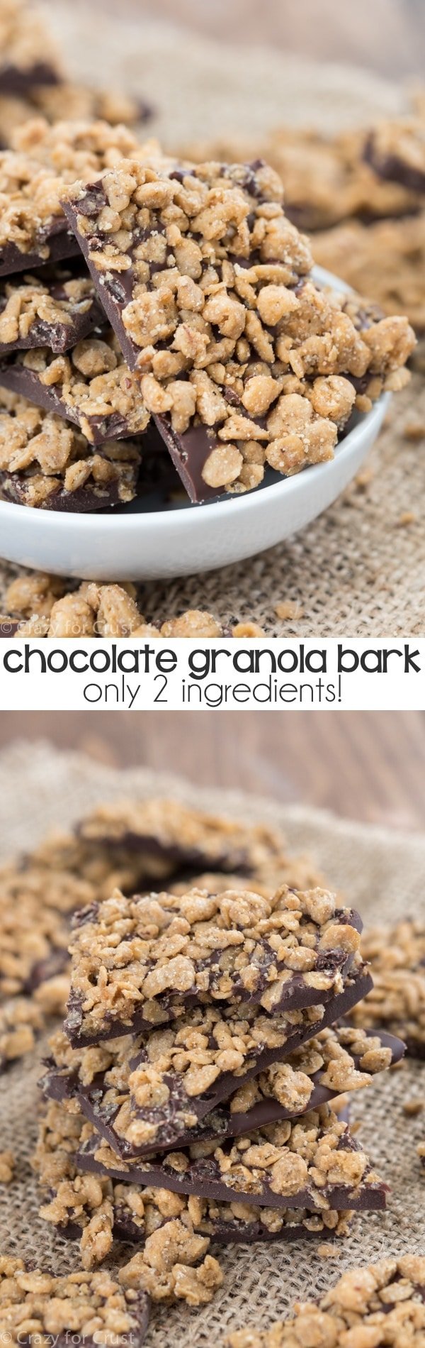Easy 2 ingredient Chocolate Granola Bark made with chocolate and your favorite granola!